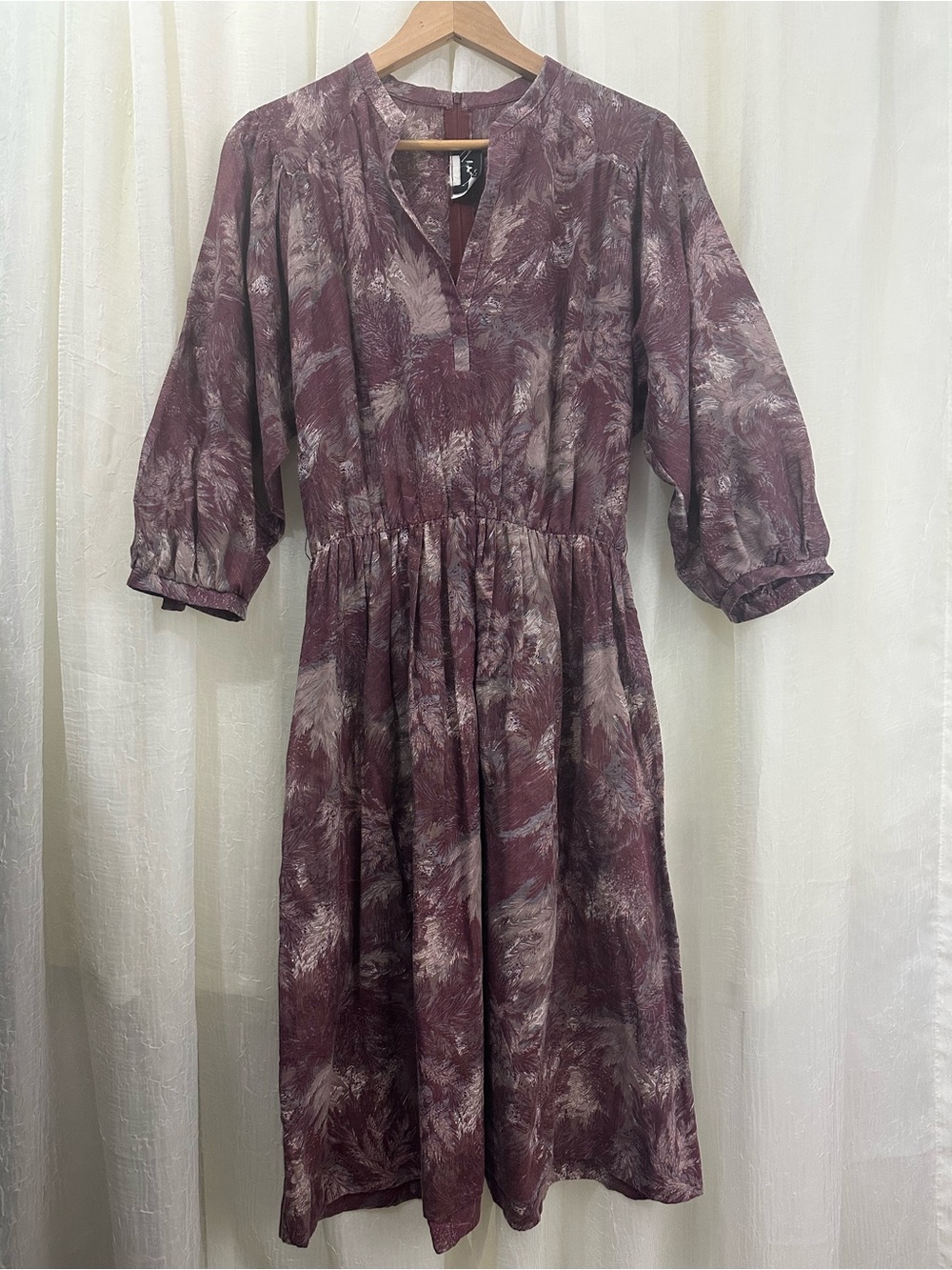 Vintage Willi of California Purple Beige Floral A-Line Midi Dress